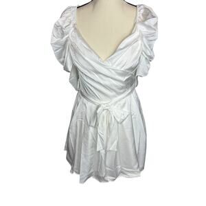 Mustard Seed White Satin Mini Dress Small Puff Sleeve Ruched Tie Cottagecore NWT